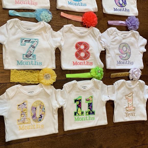 Monthly Onesies with Matching Headbands - Picture 11 of 14